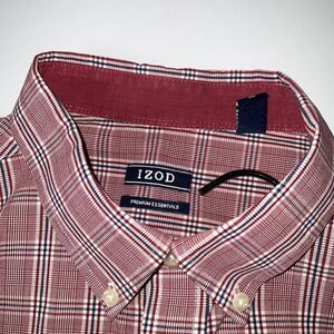 IZOD Premium Essentials Men's Plaid Button Down Shirt Burgundy‎ White Casual XL